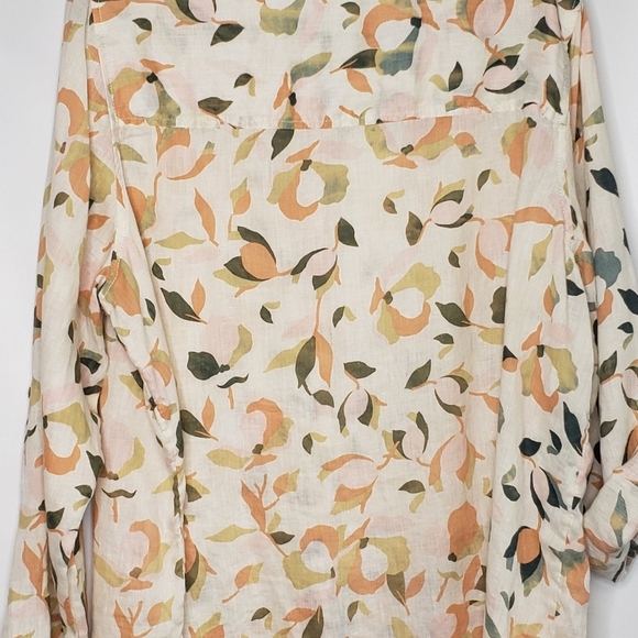 Rachel Zoe Women's Linen Blouse Size 2X Abstract Floral Roll Tab Button Front - Picture 8 of 14
